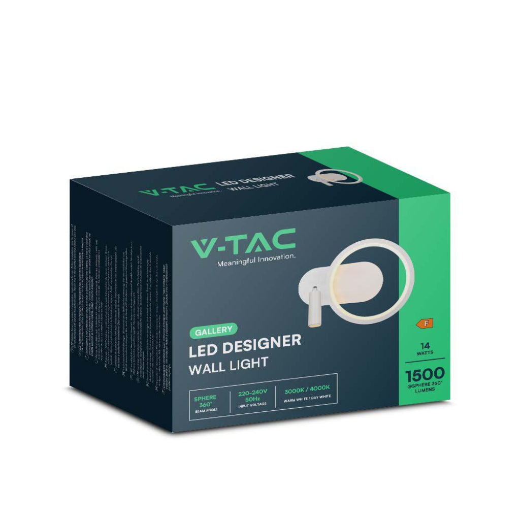 V-TAC Lampada LED da Muro 14W con Faretto da Lettura Orientabile 360° in Metallo Colore Bianco 4000K V-TAC Lampada LED da Muro 14W con Faretto da Lettura Orientabile 360° in Metallo Colore Bianco 4000K